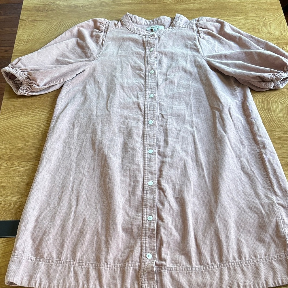 Madewell Dusty Pink Button-Front Cotton Tunic Dress Size XXS Bubble sleeves